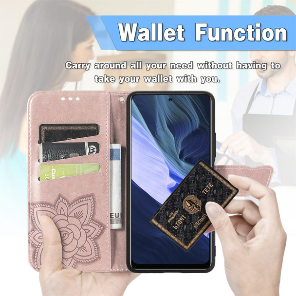 Butterfly Love Flowers Embossed Horizontal Flip Leatherette Case with Holder & Card Slots & Wallet & Lanyard - Infinix Note 10(Rose Gold)