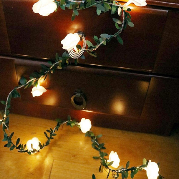 3m 20 LEDs Solar Simulation Green Leaf Rattan Rose Flower Vine LED Light String Garland Decoration