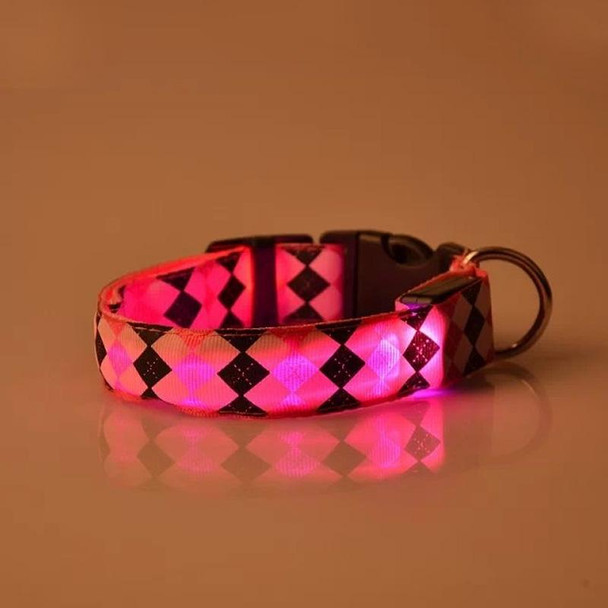Plaid Pattern Rechargeable LED Glow Light Leads Pet Dog Collar for Small Medium Dogs, Size:XL(Pink)