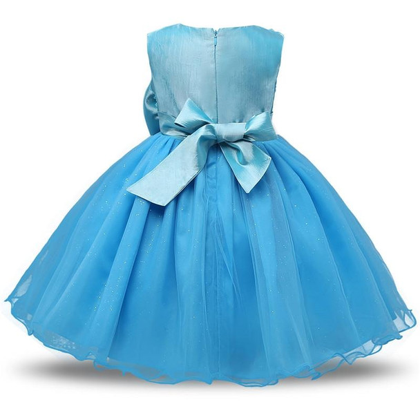 Blue Girls Sleeveless Rose Flower Pattern Bow-knot Lace Dress Show Dress, Kid Size: 130cm