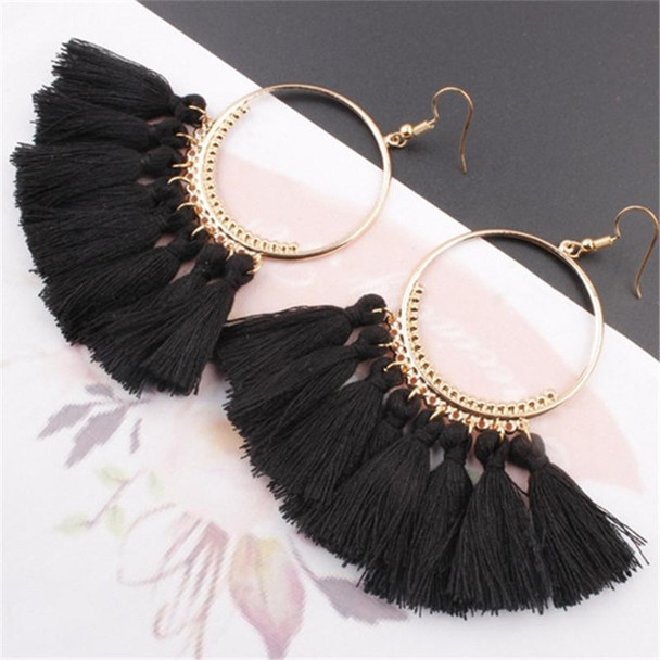 Tassel Earrings for Women Ethnic Big Drop Earrings Bohemia Fashion Jewelry Trendy Cotton Rope Fringe Long Dangle Earrings(Black)