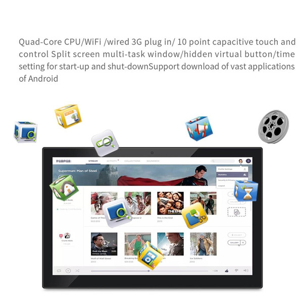 HSD1411 Touch Screen All in One PC with Holder & 10x10cm VESA, 2GB+16GB 14 inch LCD Android 8.1 RK3288 Quad Core Up to 1.6GHz, Support OTG & Bluetooth & WiFi, EU/US/UK Plug(Black)