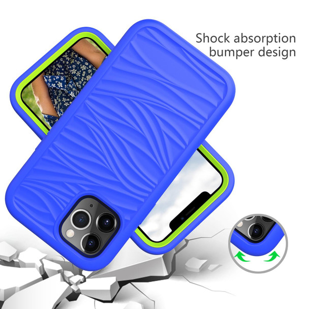 Wave Pattern 3 in 1 Silicone + PC Shockproof Protective Case - iPhone 13 Pro Max(Blue+Olivine)