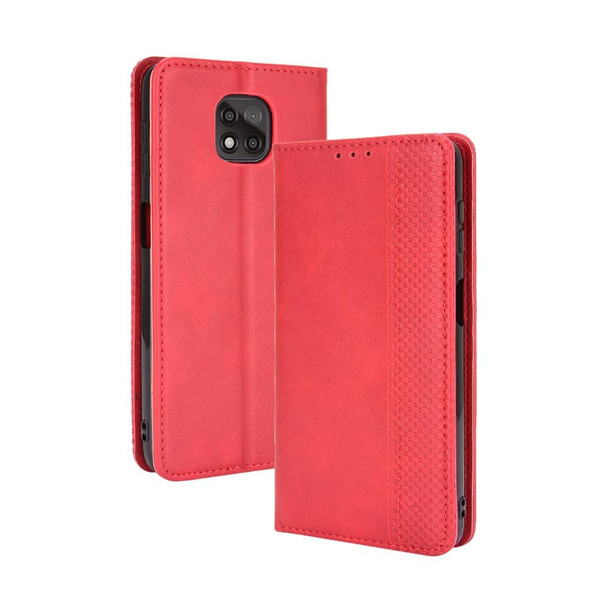 Motorola Moto G Power (2021) Magnetic Buckle Retro Crazy Horse Texture Horizontal Flip Leather Case with Holder & Card Slots & Photo Frame(Red)