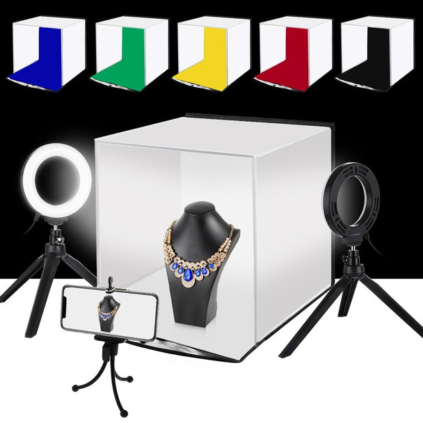 PULUZ 30cm Folding Portable Ring Light Photo Lighting Studio Shooting Tent Box Kit with 6 Colors Backdrops (Black, White, Yellow, Red, Green, Blue), Unfold Size: 31cm x 31cm x 32cm