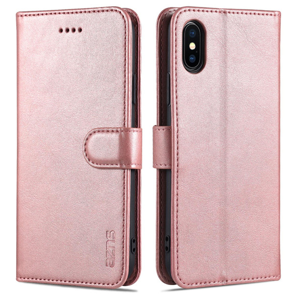 AZNS Skin Feel Calf Texture Horizontal Flip Leatherette Case with Card Slots & Holder & Wallet - iPhone XS / X(Rose Gold)