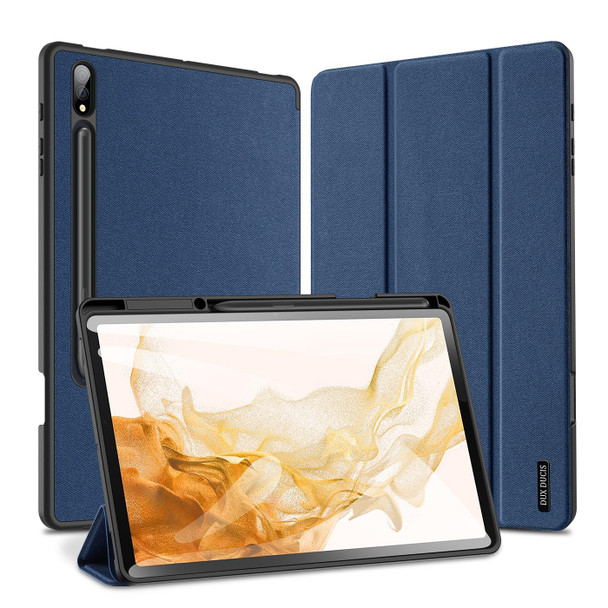 Samsung Galaxy Tab S8+ / Tab S8 Plus / Tab S7 FE / Tab S7+ DUX DUCIS Domo Series Horizontal Flip Magnetic PU Leather Case with Three-folding Holder & Wake-up / Sleep Function(Blue)