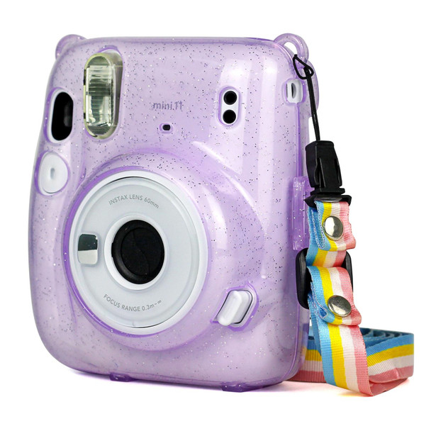 Glitter Power Crystal Case with Strap for FUJIFILM Instax mini 11 (Purple)