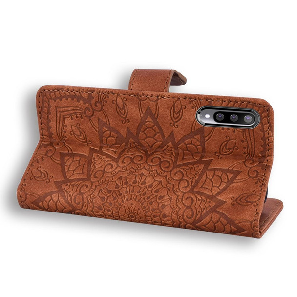 Xiaomi Mi CC9e / Mi A3 Calf Pattern Mandala Double Folding Design Embossed Leather Case with Wallet & Holder & Card Slots(Brown)