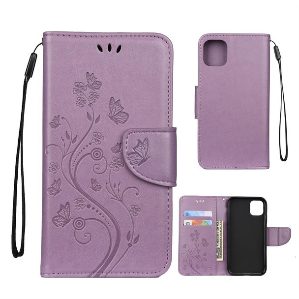 iPhone 11 Pro Butterfly Flower Pattern Horizontal Flip Leather Case with Holder & Card Slots & Wallet(Light Purple)