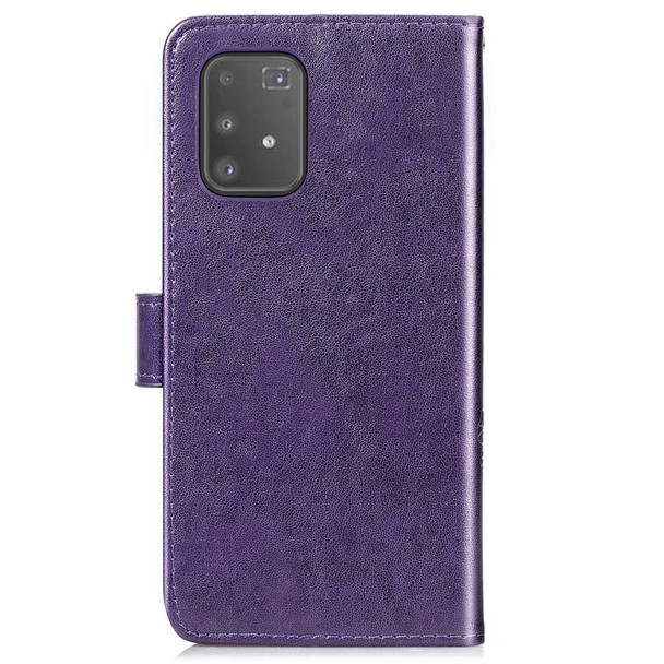 Galaxy S10 Lite / A91 / M80s Lucky Clover Pressed Flowers Pattern Leather Case with Holder & Card Slots & Wallet & Hand Strap(Purple)