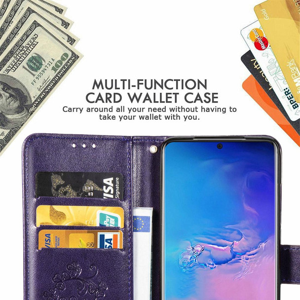 Galaxy S10 Lite / A91 / M80s Lucky Clover Pressed Flowers Pattern Leather Case with Holder & Card Slots & Wallet & Hand Strap(Purple)