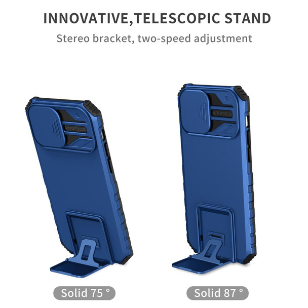 Stereoscopic Holder Sliding Camshield Phone Case - iPhone 13(Blue)