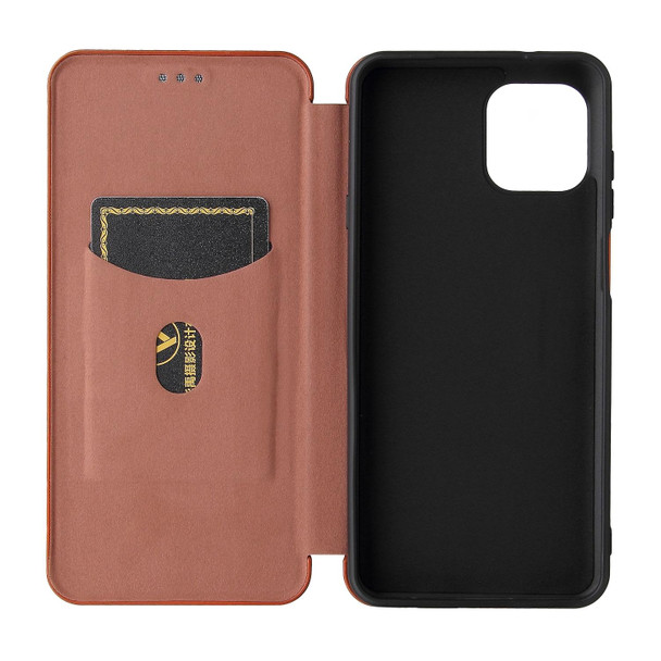 Carbon Fiber Texture Magnetic Horizontal Flip TPU + PC + PU Leatherette Case with Card Slot - Motorola Edge 20 Lite(Brown)