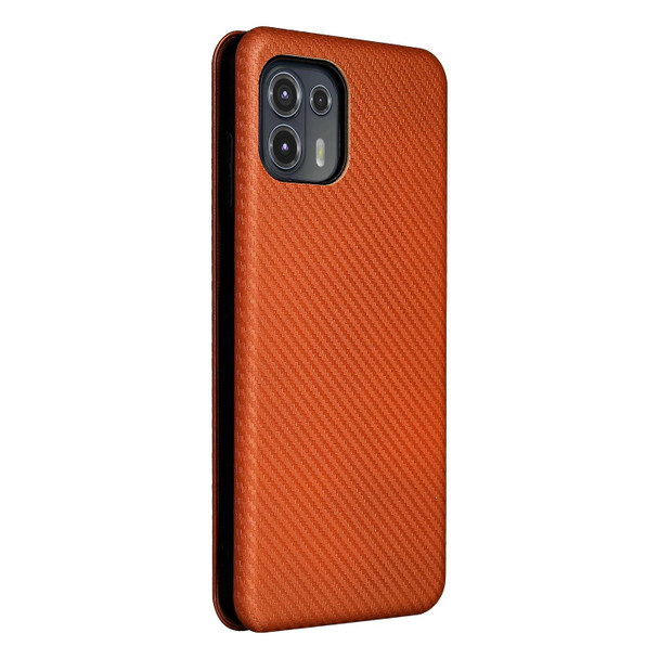 Carbon Fiber Texture Magnetic Horizontal Flip TPU + PC + PU Leatherette Case with Card Slot - Motorola Edge 20 Lite(Brown)