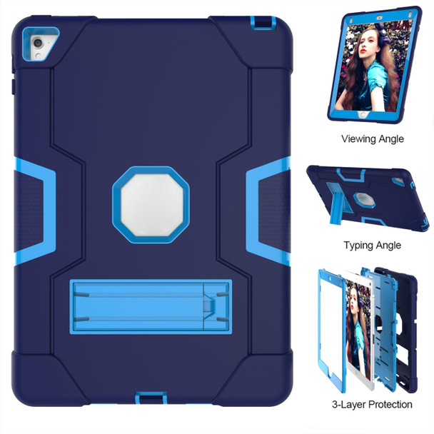 Contrast Color Robot Silicone + PC Tablet Case - iPad 6 / iPad Pro 9.7 2016(Navy Blue + Blue)