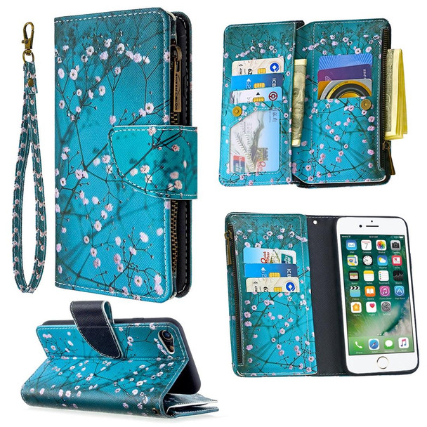 iPhone 8 & 7 Colored Drawing Pattern Zipper Horizontal Flip Leather Case with Holder & Card Slots & Wallet(Plum Blossom)