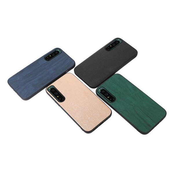 Sony Xperia 1 IV Wood Texture PU Phone Case(Green)