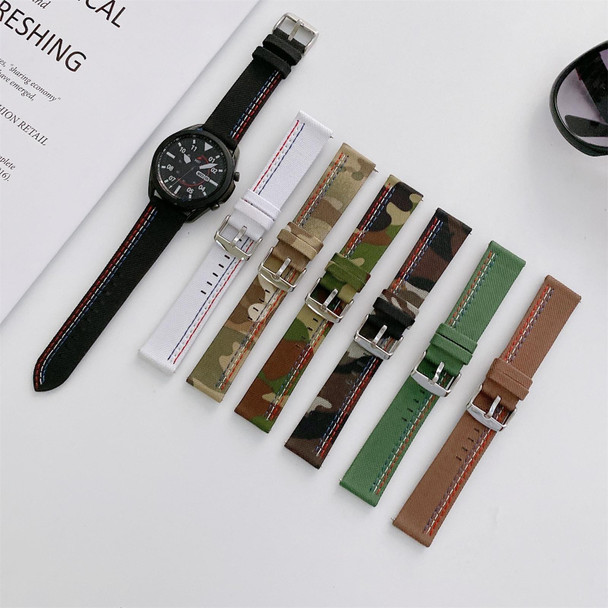 22mm - Samsung / Huawei Smart Watch Universal Three Lines Canvas Watch Band(Camouflage Black)