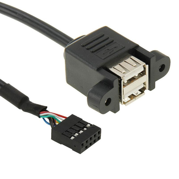 10 Pin Motherboard Female Header to 2 USB 2.0 Female Adapter Cable, Length: 50cm