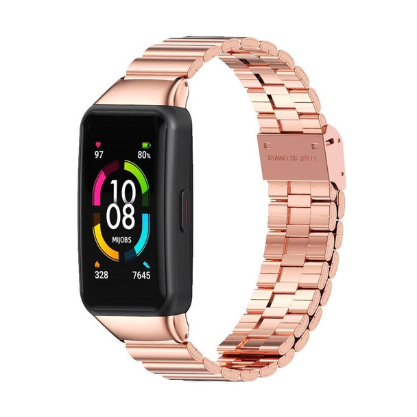 Huawei Band 6 / Honor Band 6 MIJOBS Bamboo Joint Stainless Steel Metal Buckle Watch Band(Rose Gold)