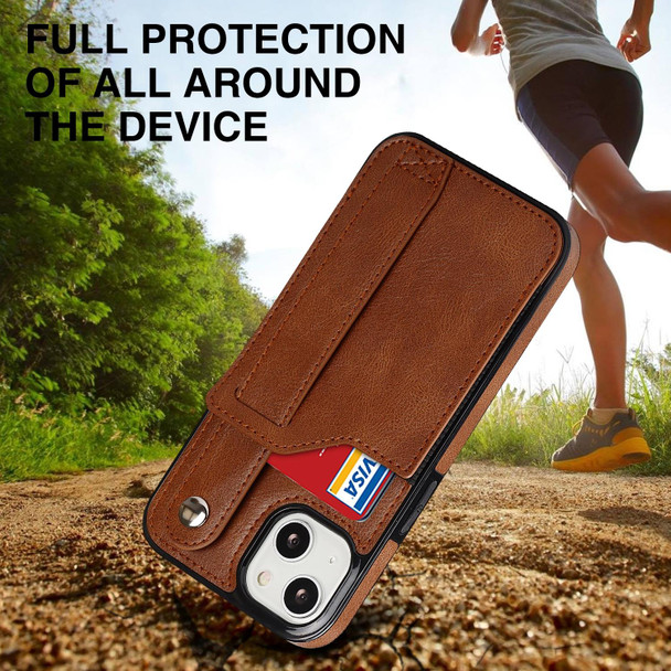 Crazy Horse Texture Shockproof TPU + PU Leatherette Case with Card Slot & Wrist Strap Holder - iPhone 13(Brown)