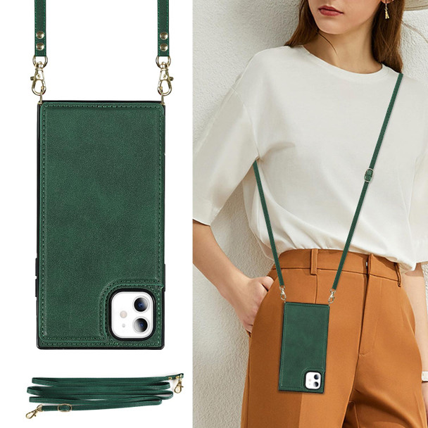 Cross-body Square Double Buckle Flip Card Bag TPU+PU Case with Card Slots & Wallet & Photo & Strap - iPhone 11(Green)