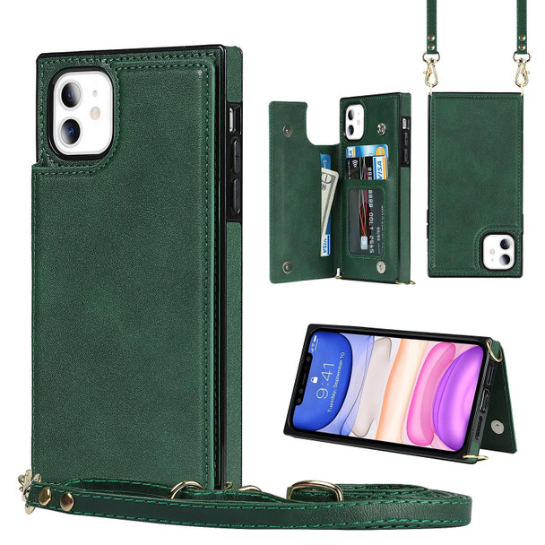 Cross-body Square Double Buckle Flip Card Bag TPU+PU Case with Card Slots & Wallet & Photo & Strap - iPhone 11(Green)