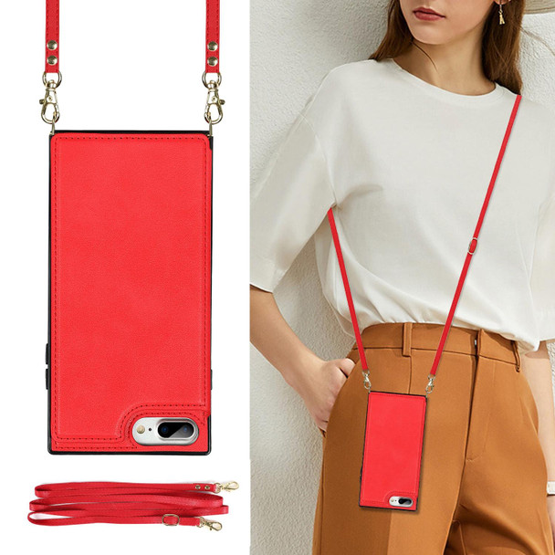 Cross-body Square Double Buckle Flip Card Bag TPU+PU Case with Card Slots & Wallet & Photo & Strap - iPhone SE 2022 / SE 2020 / 8 / 7(Red)