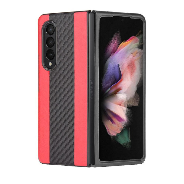 Samsung Galaxy Z Fold3 5G Litchi Texture + Carbon Fiber Phone Case(Red)