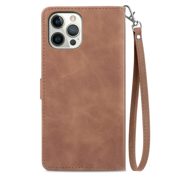 Embossed Flower Shockproof Leatherette Phone Case - iPhone 13(Brown)