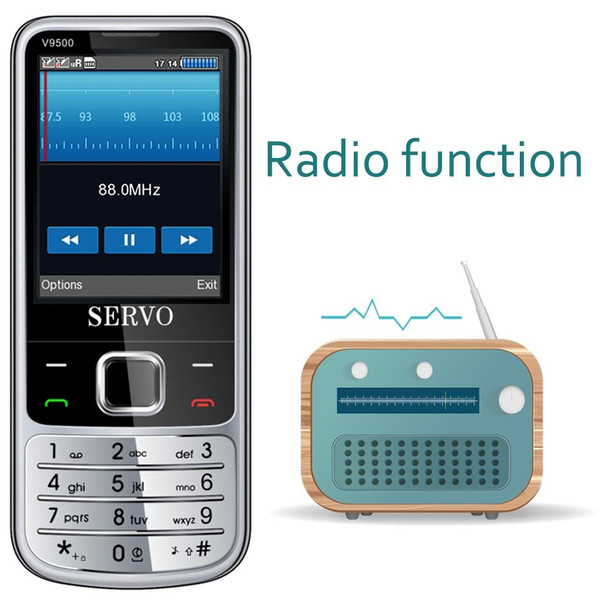 SERVO V9500 Mobile Phone, Russian Key, 2.4 inch, Spredtrum SC6531CA, 21 Keys, Support Bluetooth, FM, Magic Sound, Flashlight, GSM, Quad SIM(Silver)