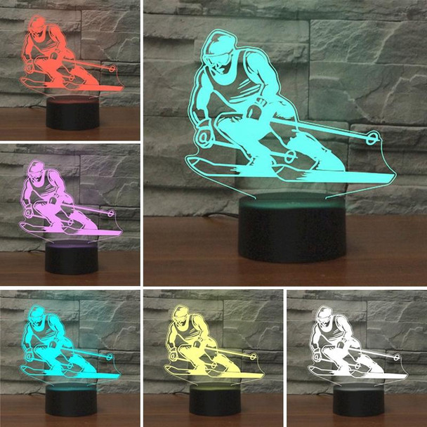 Skiing Shape 3D Colorful LED Vision Light Table Lamp, Crack Remote Control Version