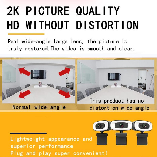 C10 2K HD Without Distortion 360 Degrees Rotate Three-speed Fill Light USB Free Drive Webcams, Built-in Clear Sound Microphone