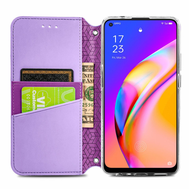 OPPO A94 5G / Reno5 Z Blooming Mandala Embossed Pattern Magnetic Horizontal Flip Leather Case with Holder & Card Slots & Wallet(Purple)