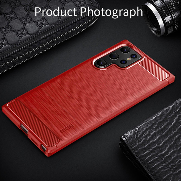 Samsung Galaxy S22 Ultra 5G MOFI Gentleness Series Brushed Texture Carbon Fiber Soft TPU Case(Red)