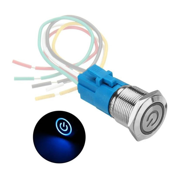 2 PCS 19mm Car Modified Metal Waterproof Button Flat Switch With Light, Color: Self-lock Blue Light