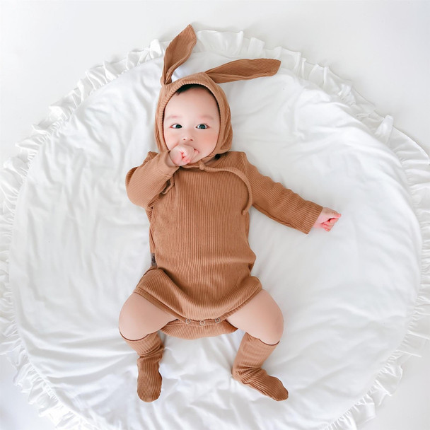 3 in 1 Autumn Baby Rabbit Shaped Cotton Pit Strip Lycra Romper with Hat & Socks Set (Color:Brown Size:90cm)