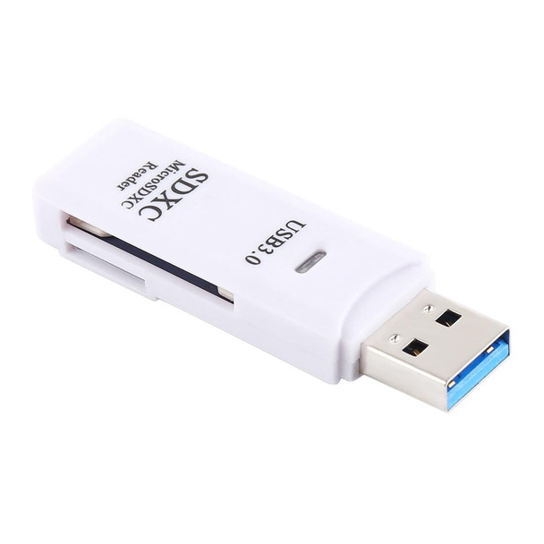 2 in 1 USB 3.0 Card Reader, Super Speed 5Gbps, Support SD Card / TF Card(White)