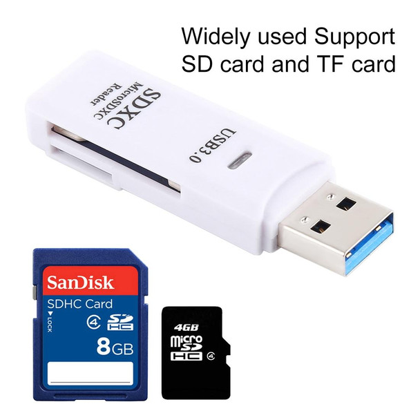 2 in 1 USB 3.0 Card Reader, Super Speed 5Gbps, Support SD Card / TF Card(White)