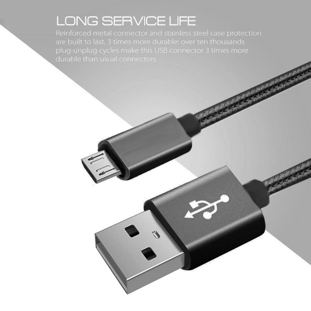 1m 3A Woven Style Metal Head Micro USB to USB Data / Charger Cable, - Galaxy S6 / S6 edge / S6 edge+ / Note 5 Edge, HTC, Sony, Length: 1m(Black)
