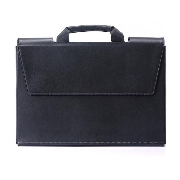 Leather Portable Briefcase Type Laptop Bag with Stand Function(Black)