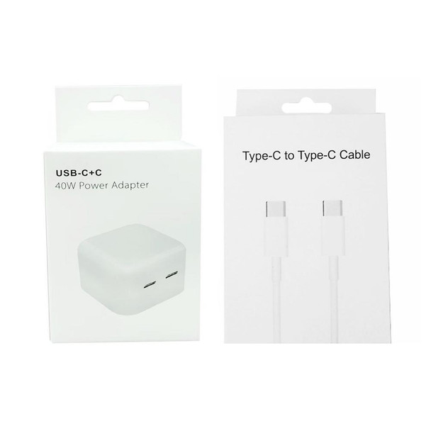 SDC-40W Dual PD USB-C / Type-C Ports Charger with 1m Type-C to Type-C Data Cable, UK Plug