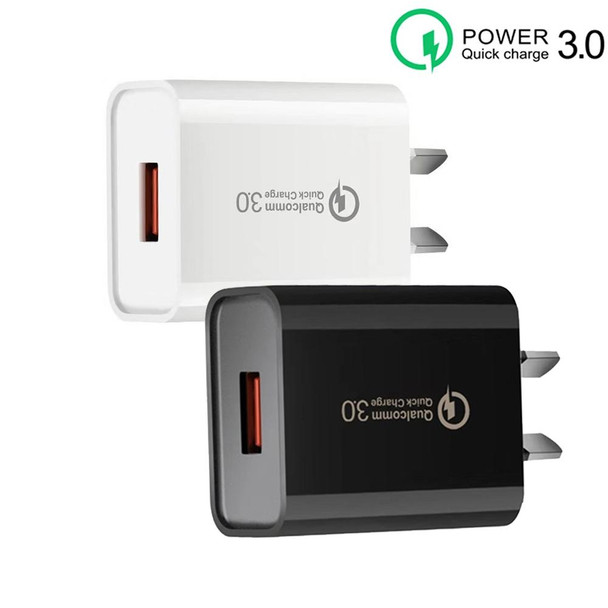 CA-25 QC3.0 USB 3A Fast Charger with USB to Micro USB Data Cable, AU Plug(Black)