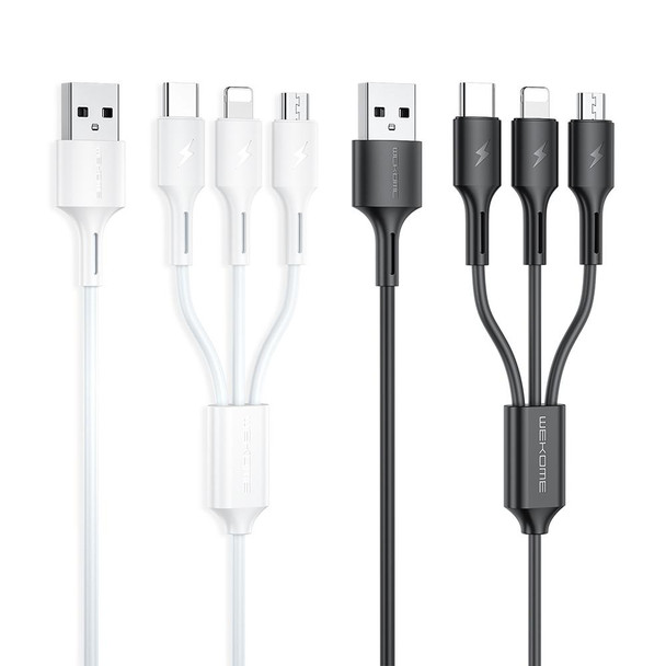 WK WDC-137 3 in 1 USB to Micro USB / 8 Pin + USB-C / Type-C 3A Fast Charing Cable(Black)