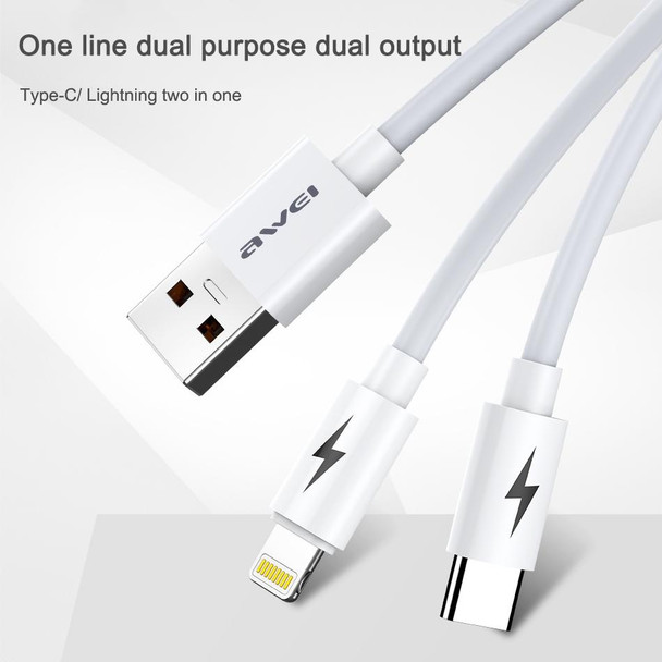 awei CL-79 2 in 1 1.2m USB to 8 Pin + USB-C / Type-C Multi Charging Cable