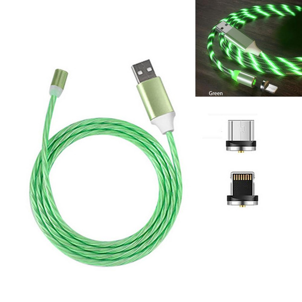 2 in 1 USB to 8 Pin + Micro USB Magnetic Suction Colorful Streamer Mobile Phone Charging Cable, Length: 1m(Green Light)