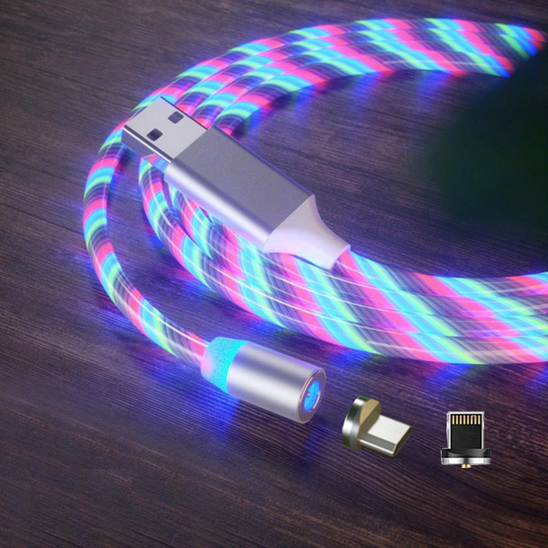 2 in 1 USB to 8 Pin + Micro USB Magnetic Suction Colorful Streamer Mobile Phone Charging Cable, Length: 1m(Color Light)