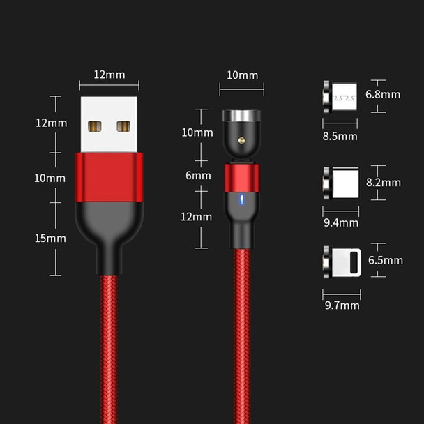 1m 2A Output USB to USB-C / Type-C Nylon Braided Rotate Magnetic Charging Cable(Red)