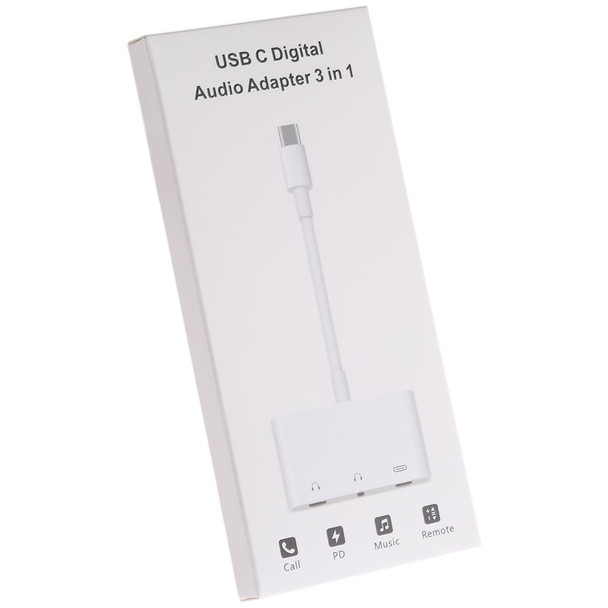 3 in 1 USB-C + 3.5mm + 3.5mm to USB-C Digital Charge Audio Adapter (White)